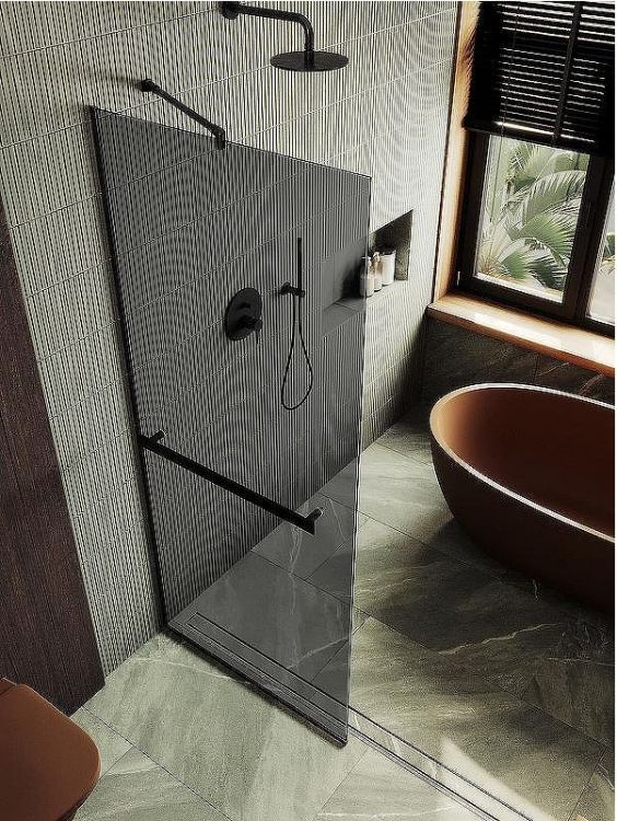 Душевая перегородка Maybah Glass MGD-735-6у 890x1950 в узком профиле Черный стекло графитовое