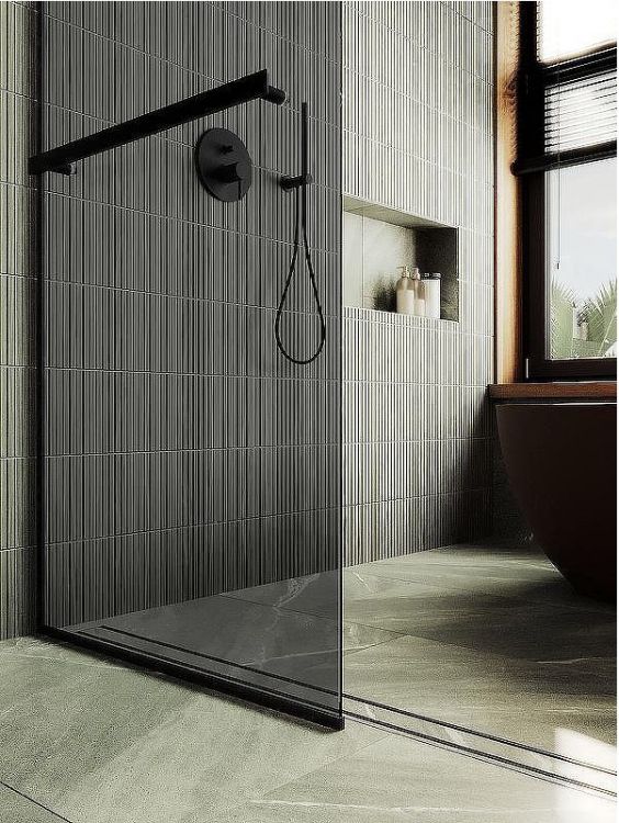 Душевая перегородка Maybah Glass MGD-735-6у 890x1950 в узком профиле Черный стекло графитовое