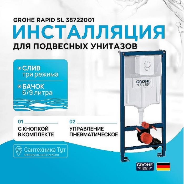 Инсталляция Grohe Rapid SL 38722001 для унитаза с кнопкой смыва