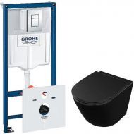 Комплект унитаза Owl 1975 Vind Cirkel-H OWLT190305 с инсталляцией Grohe Rapid SL 38775001 с сиденьем Микролифт и клавишей смыва Хром