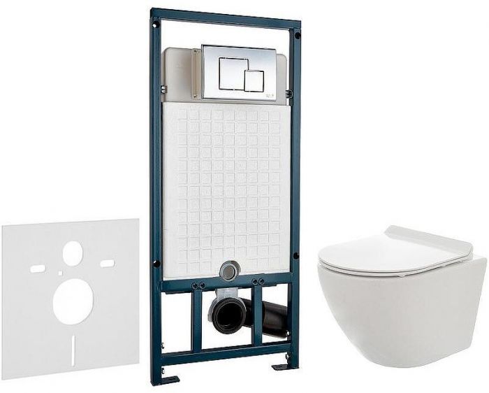 Комплект унитаза AQUAme AQM2002 с сиденьем Микролифт и инсталляцией WeltWasser WW Marberg 507 10000005949+10000005953 с клавишей смыва Хром глянцевый