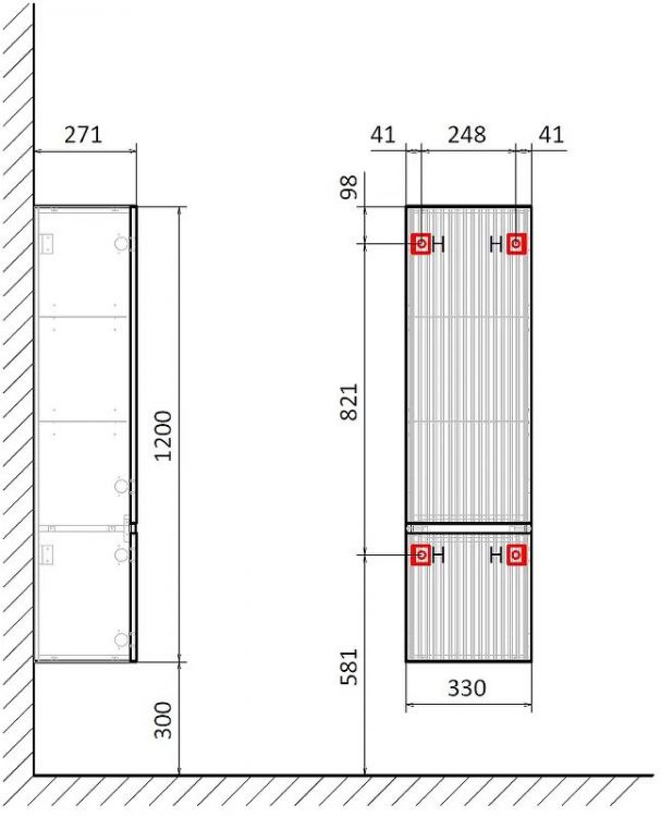 Шкаф пенал AQUAme S1 33 AQM9001GM подвесной цвет Серый Шкаф пенал AQUAme S1 33 AQM9001GM подвесной цвет Серый