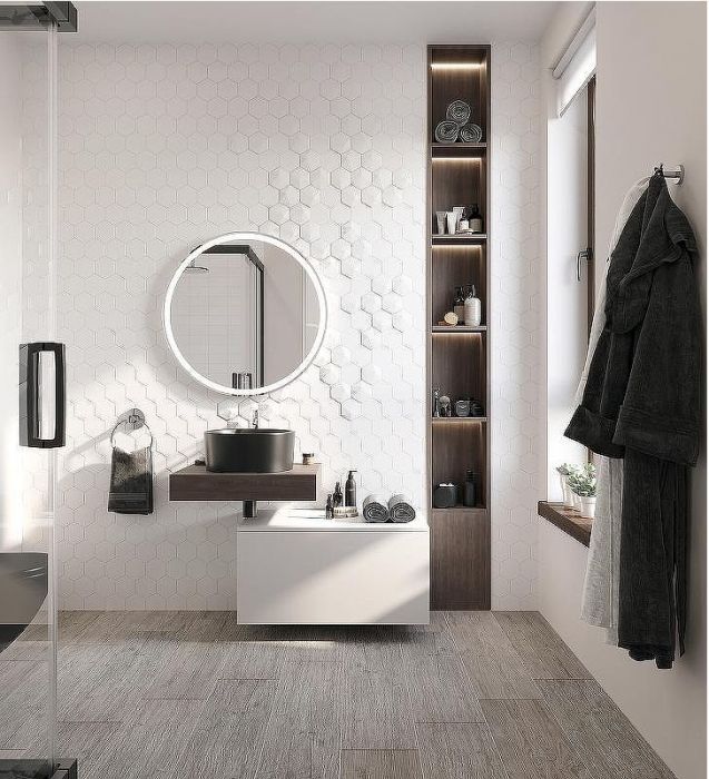 Комплект мебели для ванной STWORKI Ольборг 80 482613 подвесная Белая матовая Дуб карпентер