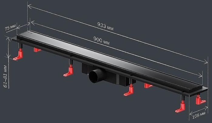 Душевой лоток AM.PM PrimeFlow 90 W02SC-U11-090-04BM с Черной матовой решеткой / под плитку Tile