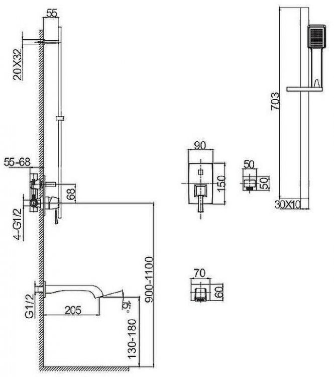 Смеситель для ванны Caprigo Diamante 50-210-crm Хром