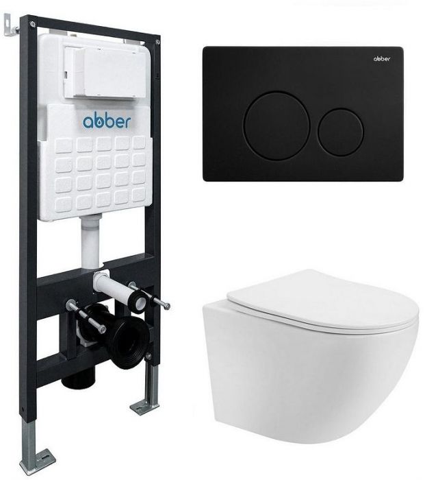 Комплект унитаза Abber Bequem AC1100T-AC0105-AC0121MB с сиденьем Микролифт и клавишей смыва цвет Черный матовый