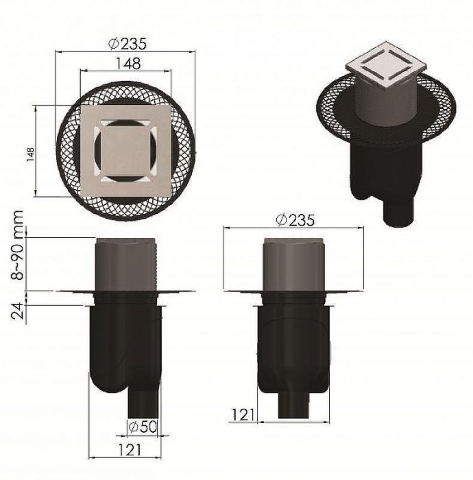 Душевой трап Berges Platz Norma 150x150 090059 с решеткой Хром матовый