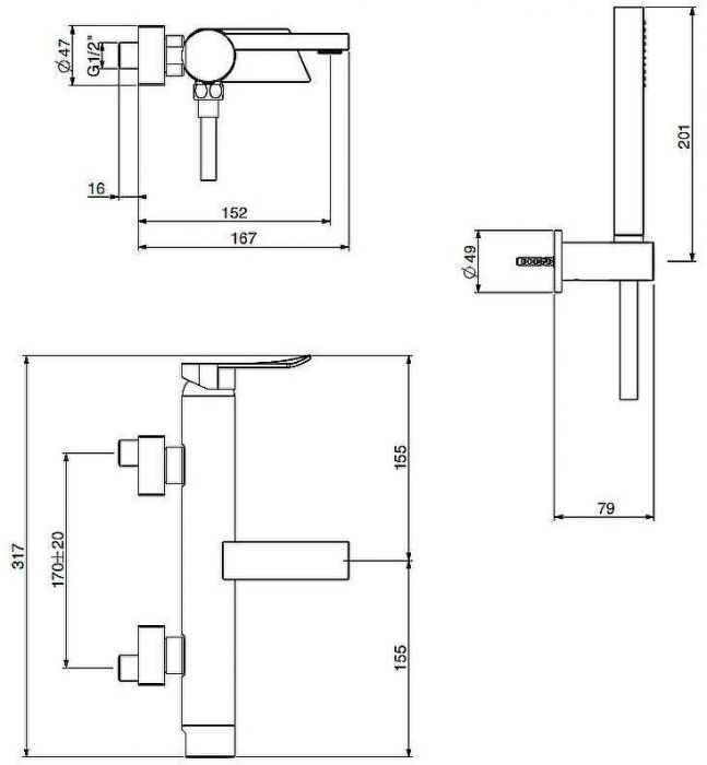 Смеситель для ванны Gattoni Soffio 8100/81DS Темный никель шлифованный