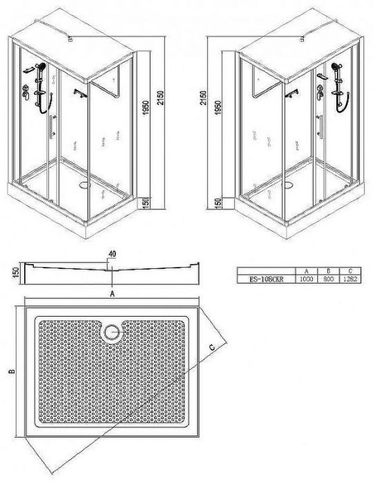 Душевая кабина Esbano ES-108CKR 100x80 ESKB108CKR без гидромассажа