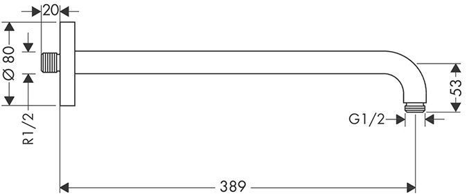 Hansgrohe Настенный держатель верхнего душа 38.9см 1/2&amp;quot;, без шарнира с розеткой, цвет: хром