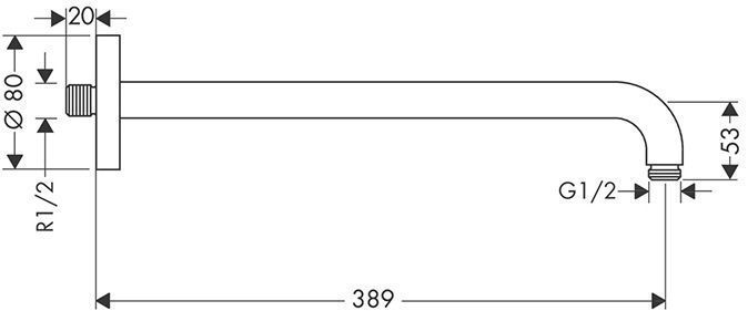 Hansgrohe Настенный держатель верхнего душа 38.9см 1/2&amp;quot;, без шарнира с розеткой, цвет: хром