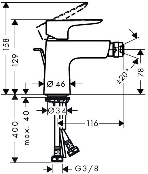 Hansgrohe Talis E Смеситель для биде на 1 отв, с донным клапаном, излив 116мм, цвет: черный матовый