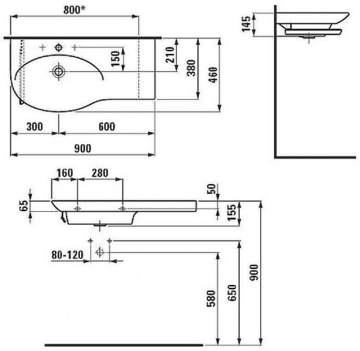 Раковина Laufen Palace New 90 L 8.1670.2.000.104.1 Белая