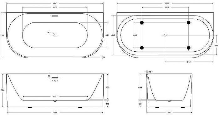 Акриловая ванна BelBagno 170x80 BB412-1700-800-MATT без гидромассажа