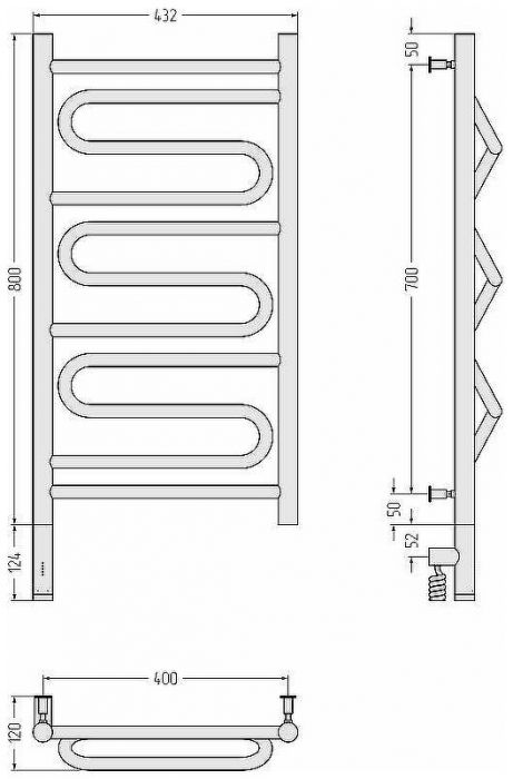 Электрический полотенцесушитель Сунержа Элегия 3.0 800x400 L 00-5818-8040 Хром