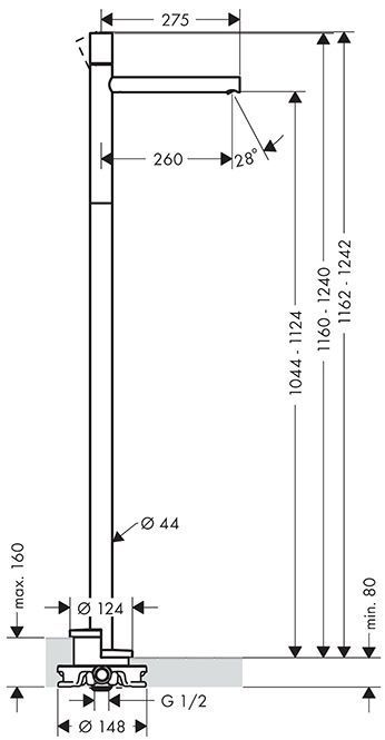 Axor Uno Смеситель для раковины Zero, напольный, с ручным душем, цвет: шлифованный черный хром