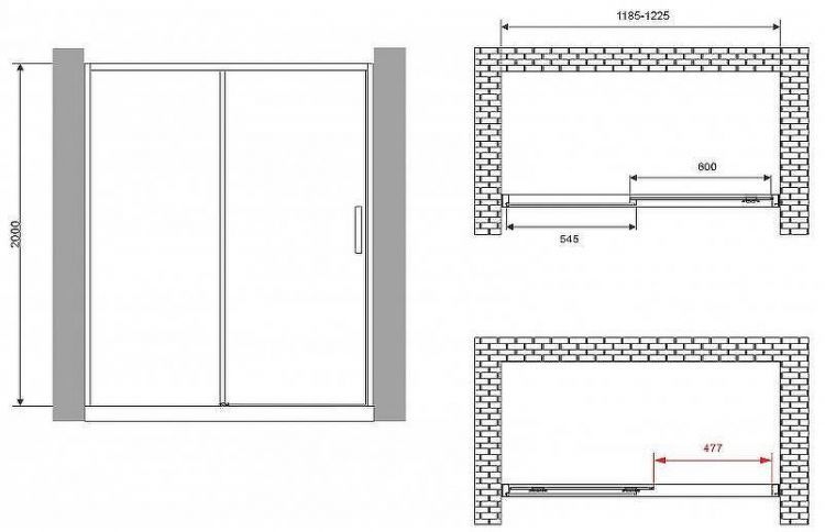 Душевая дверь Abber Komfort 120 AG93120B профиль Черный стекло прозрачное