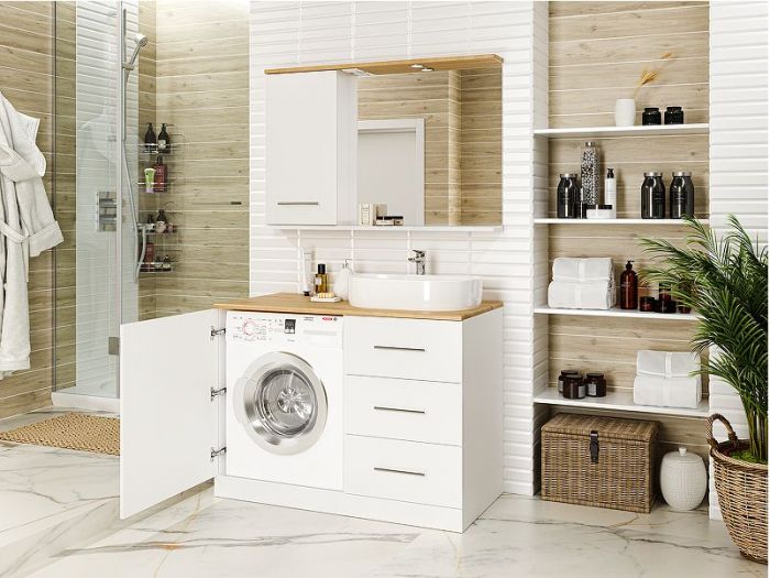 Зеркало со шкафом Misty Респект 120 L Э-Рес02120-1Л с подсветкой Белое Дуб Артизан