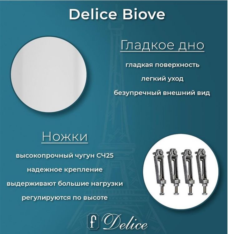 Чугунная ванна Delice Biove 170х75 DLR220509R с ручками без антискользящего покрытия