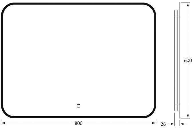 Зеркало Defesto Aura 80х60 DF 2977SH с подсветкой 25W-3000K/Сенсорный выключатель/Теплый белый свет/Черная рама
