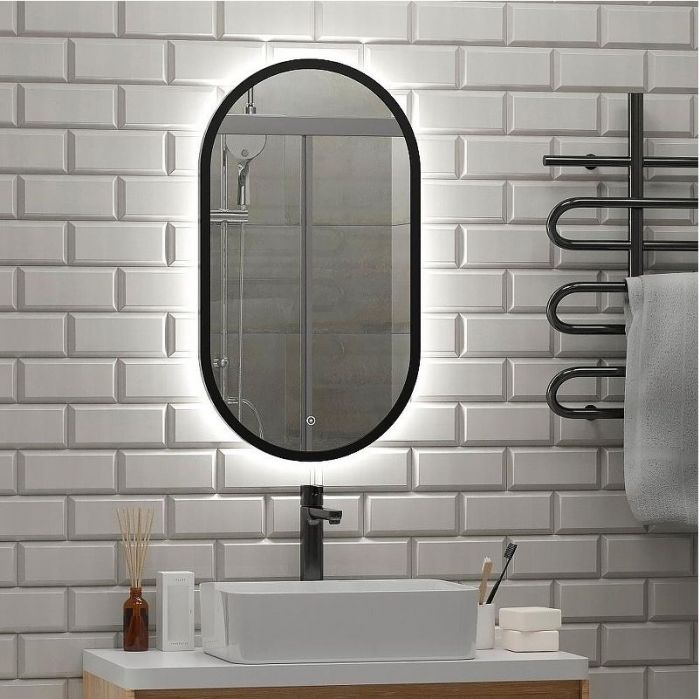 Зеркало DIWO Казань 45 ЗЛП1723 с подсветкой цвет Черный с сенсорным выключателем