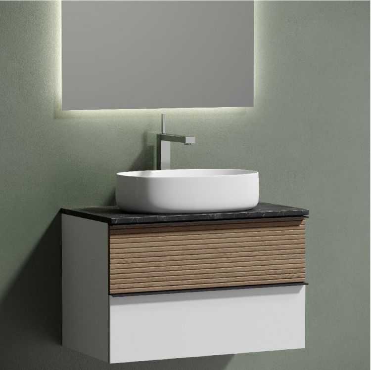 Тумба подвесная SANCOS Delta, Дуб светлый/белый 790х445х500, под столешницу с отверстием под смеситель, цвет Black Sky, DL80W