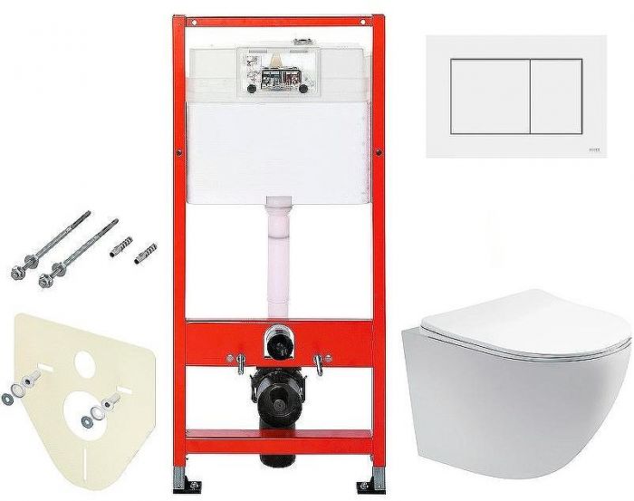 Комплект унитаза Aquatek Европа AQ1900-00 с инсталляцией Tece Base 9400413 с сиденьем Микролифт и Белой клавишей смыва