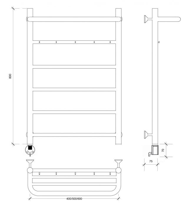 Полотенцесушитель электрический Secado Триада 1 КСП 80x40 хром