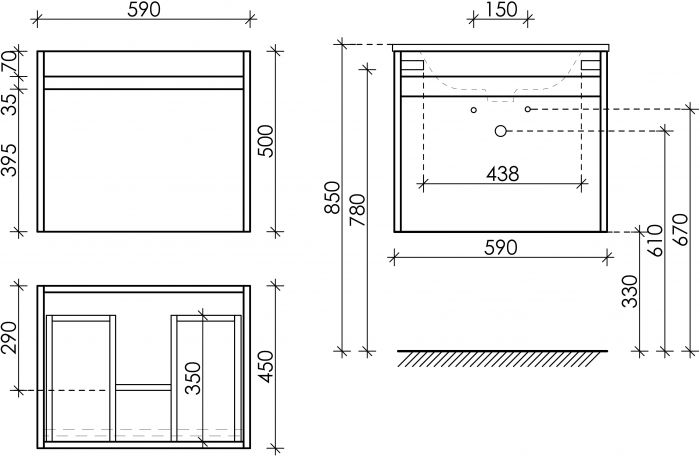 Тумба подвесная SANCOS под раковину Smart, дуб бардолино/белый 590х450х500, SM60E