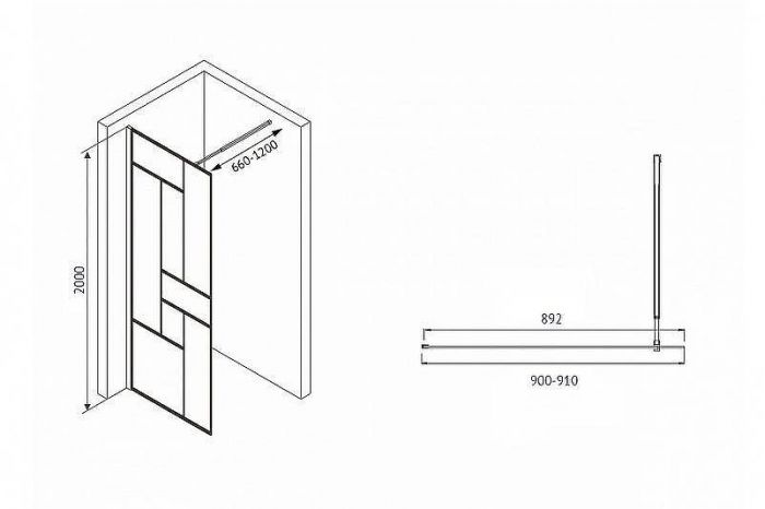 Душевая перегородка Abber Immer Offen 90 AG63090B профиль Черный стекло прозрачное