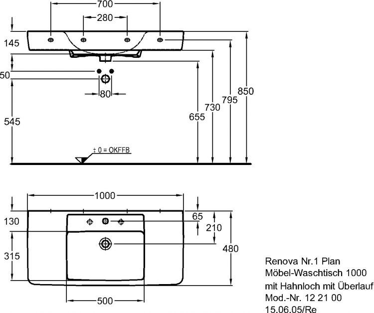 Раковина Keramag Renova Nr.1 Plan, 122100000
