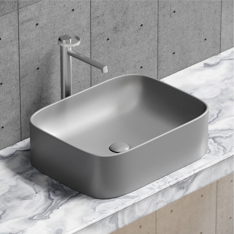 Умывальник чаша SANCOS Element накладная прямоугольная (цвет Антрацит Матовый) 505x380x150мм, CN6052MH