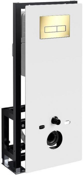 Инсталляция WasserKRAFT Glan 66TLT.010.ME.WH.PG03 для унитаза Белое стекло с клавишей смыва Золото глянцевое