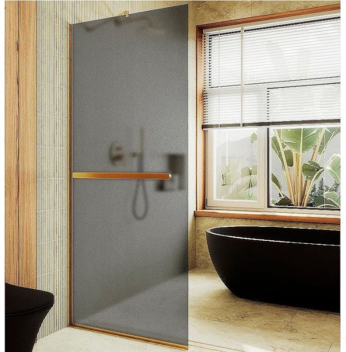 Душевая перегородка Maybah Glass MGD-736-3у 890x1950 в узком профиле Золото стекло графитовое матовое