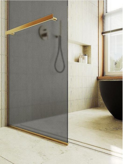 Душевая перегородка Maybah Glass MGD-736-3у 890x1950 в узком профиле Золото стекло графитовое матовое