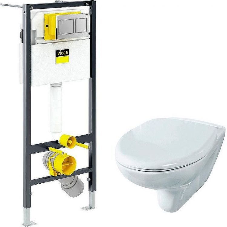 Комплект унитаза Rosa Элеганс Люкс Вн УнБ32 4620008195438 с инсталляцией Viega Prevista Dry 8524.14 792596 с сиденьем Микролифт и клавишей смыва Хром