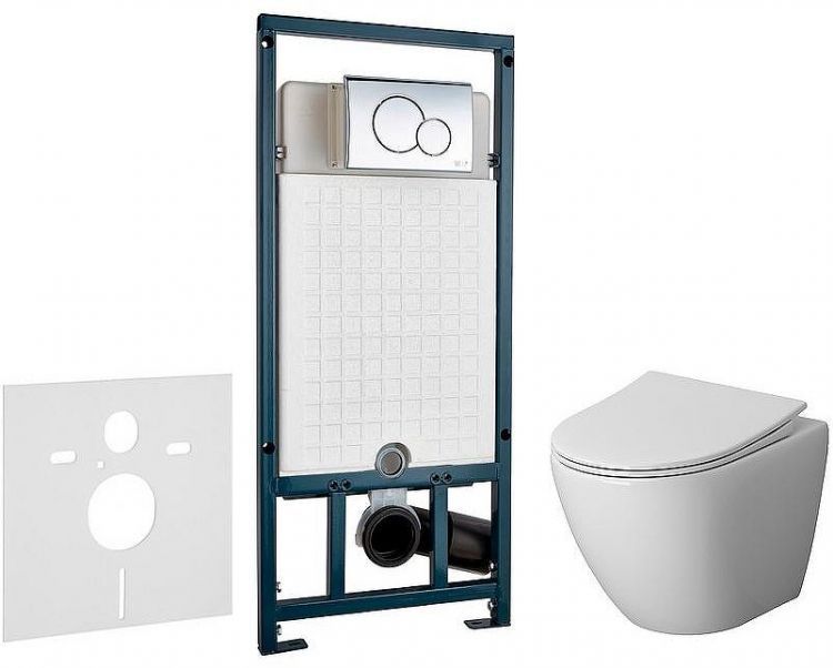 Комплект унитаза Niagara Vista NG-9301 с сиденьем Микролифт и инсталляцией WeltWasser WW Marberg 507 10000005949+10000005952 с клавишей смыва Хром глянцевый