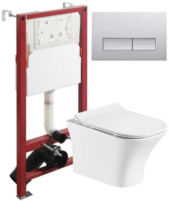 Комплект унитаза с инсталляцией Orange CI02-100W+APB200 с сиденьем Микролифт и клавишей смыва Хром глянцевый