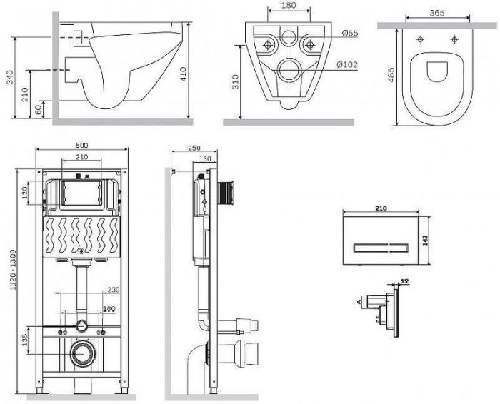 Комплект унитаза с инсталляцией AM.PM Spirit V2.0 FlashClean IS450A38.701700 с сиденьем Микролифт и Черной клавишей смыва