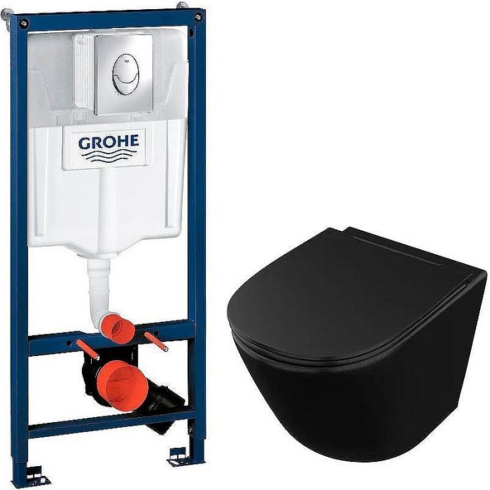 Комплект унитаза Owl 1975 Vind Cirkel-H OWLT190305 с инсталляцией Grohe Rapid SL 38721001 с сиденьем Микролифт и клавишей смыва Хром