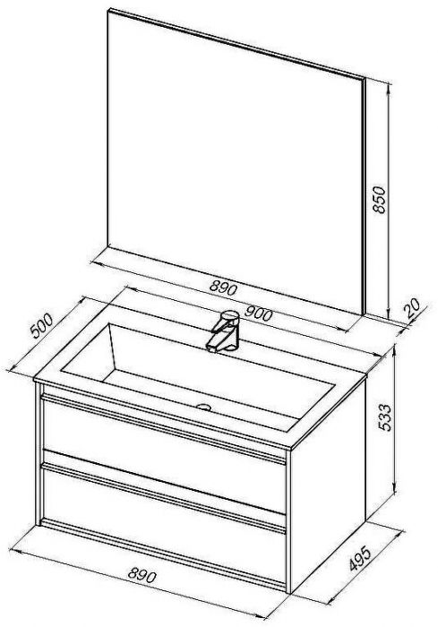 Комплект мебели для ванной Aquanet Lino 90 271958 подвесной Дуб Веллингтон