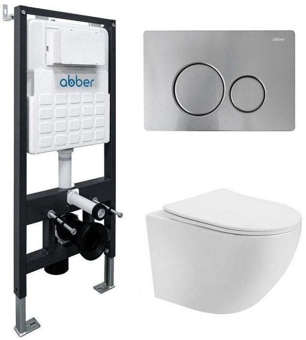 Комплект унитаза Abber Bequem AC1100T-AC0105-AC0121MCH с сиденьем Микролифт и клавишей смыва цвет Матовый хром