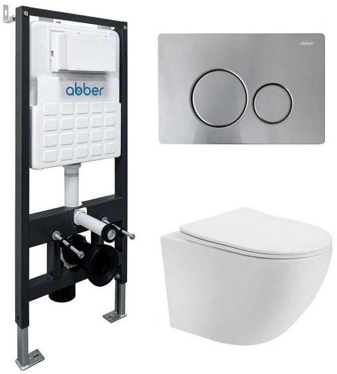 Комплект унитаза Abber Bequem AC1100T-AC0105-AC0121MCH с сиденьем Микролифт и клавишей смыва цвет Матовый хром Комплект унитаза Abber Bequem AC1100T-AC0105-AC0121MCH с сиденьем Микролифт и клавишей смыва цвет Матовый хром