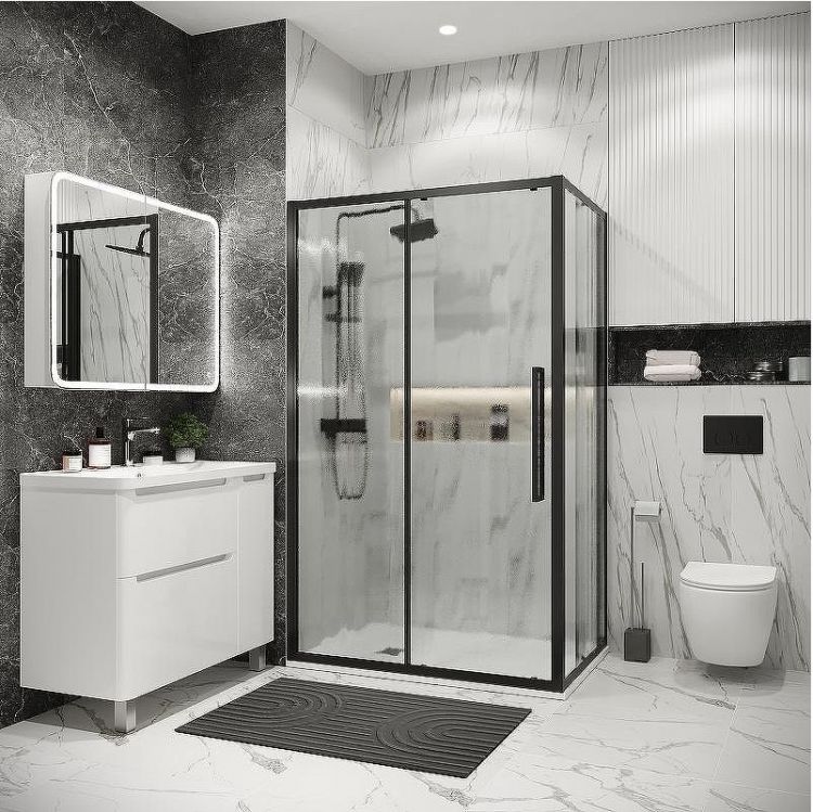 Душевой уголок Grossman Cosmo 110х80 120.K33.02.1180.21.02 профиль Черный матовый стекло шиншилла Душевой уголок Grossman Cosmo 110х80 120.K33.02.1180.21.02 профиль Черный матовый стекло шиншилла