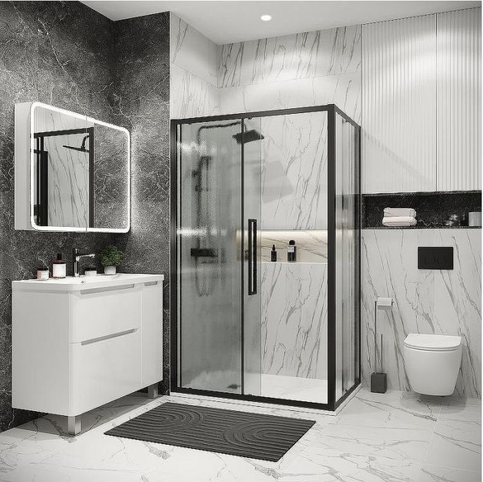 Душевой уголок Grossman Cosmo 110х80 120.K33.02.1180.21.02 профиль Черный матовый стекло шиншилла