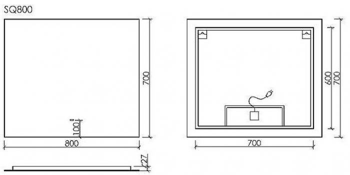Зеркало Sancos Square 80 SQ800 с подсветкой с сенсорным выключателем
