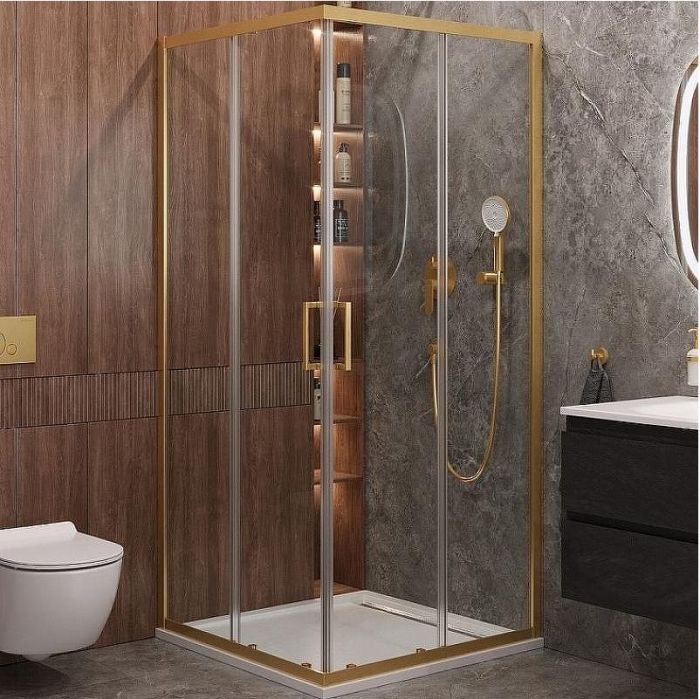 Душевой уголок Cezares Molveno 100x100 MOLVENO-A-2-100-C-BORO-IV профиль Брашированное золото стекло прозрачное