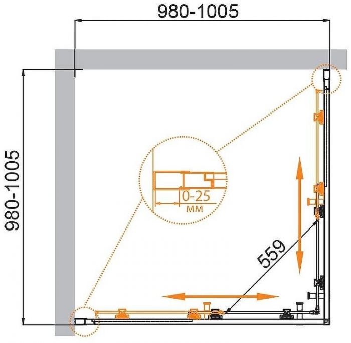 Душевой уголок Cezares Molveno 100x100 MOLVENO-A-2-100-C-BORO-IV профиль Брашированное золото стекло прозрачное