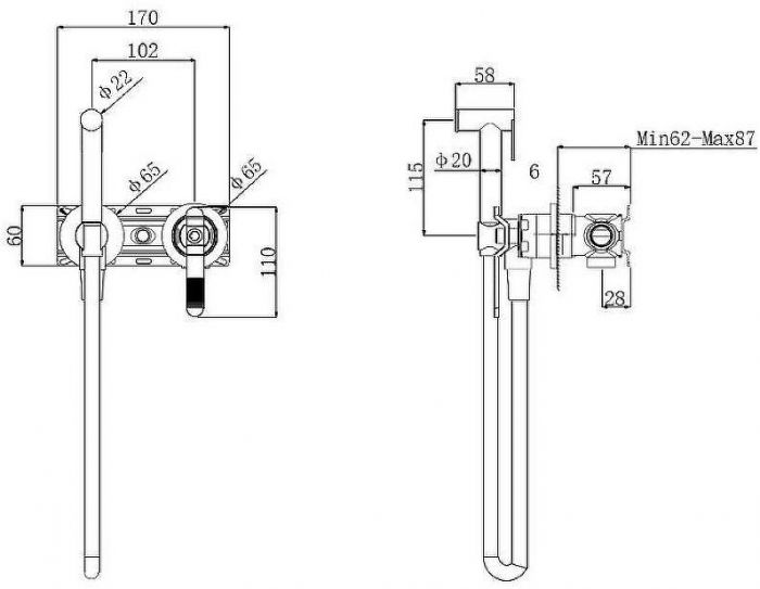 Гигиенический душ со смесителем Bronze de Luxe 1760'S Loft 3253CC Хром матовый