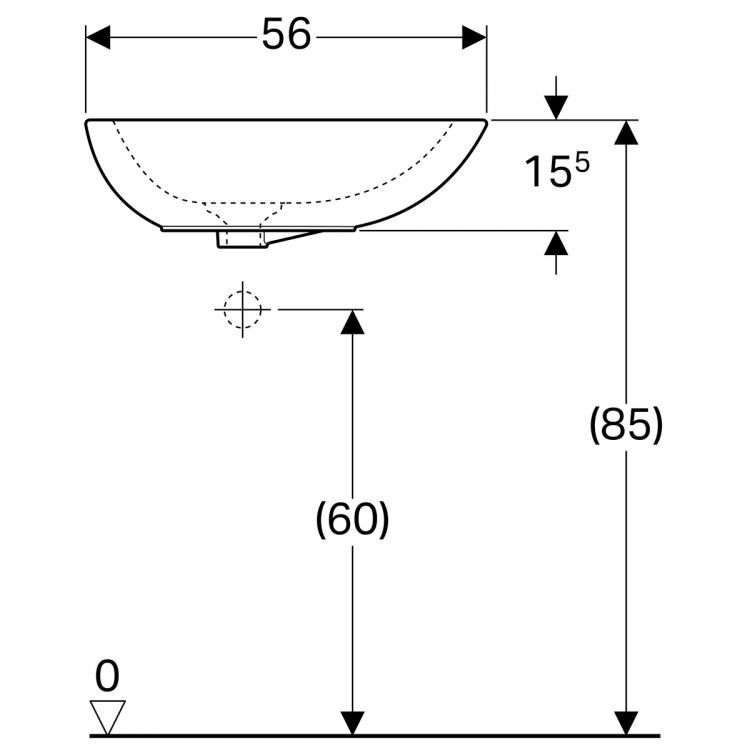 Раковина-столешница Geberit Citterio 56х40, без отв. под смеситель, с переливом [500.543.01.1]